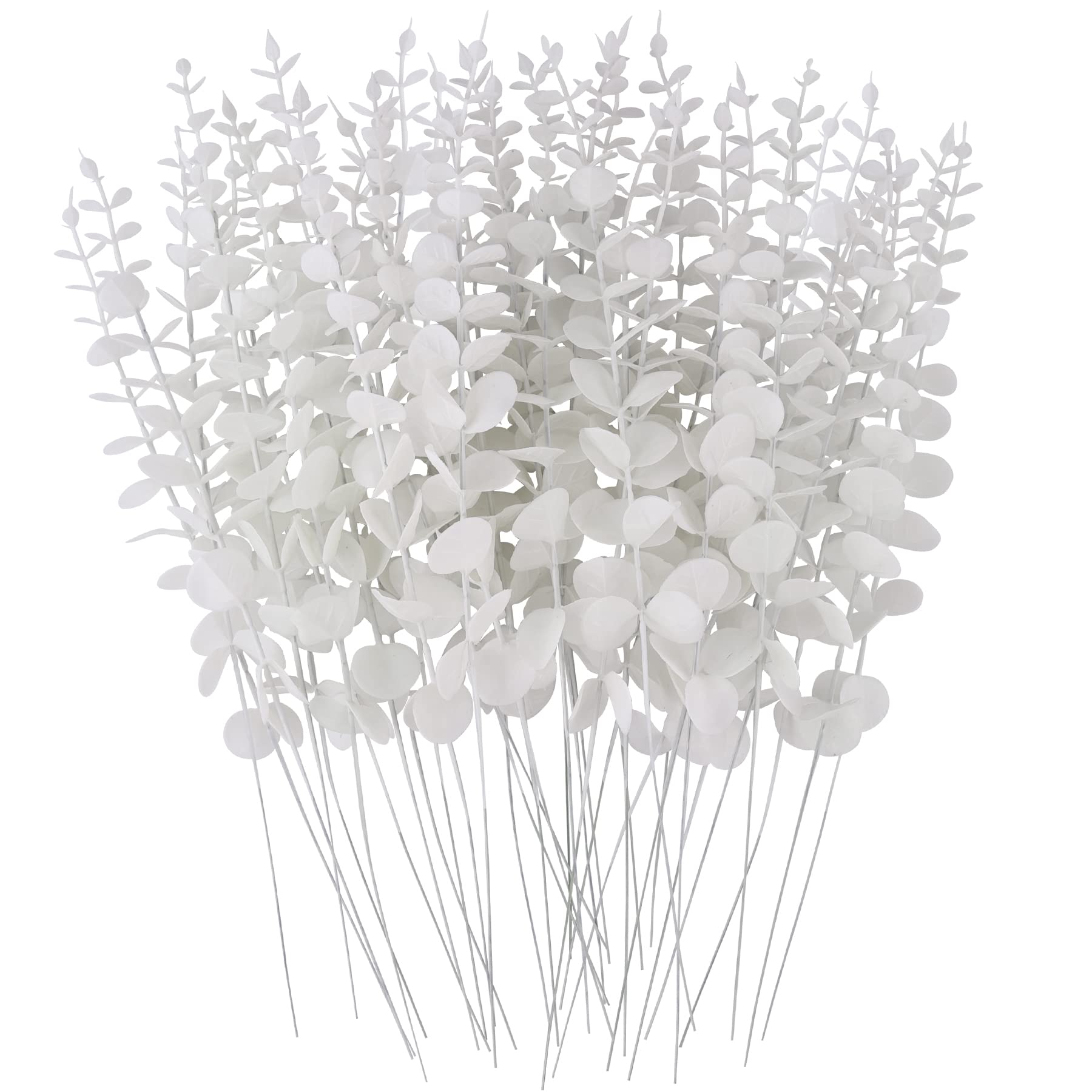 FEQO 36 Pcs Eucalyptus Stems Artificial Eucalyptus Leaves 15 Inch Faux Eucalyptuses Branches for Wedding Bouquet Home Decor, White