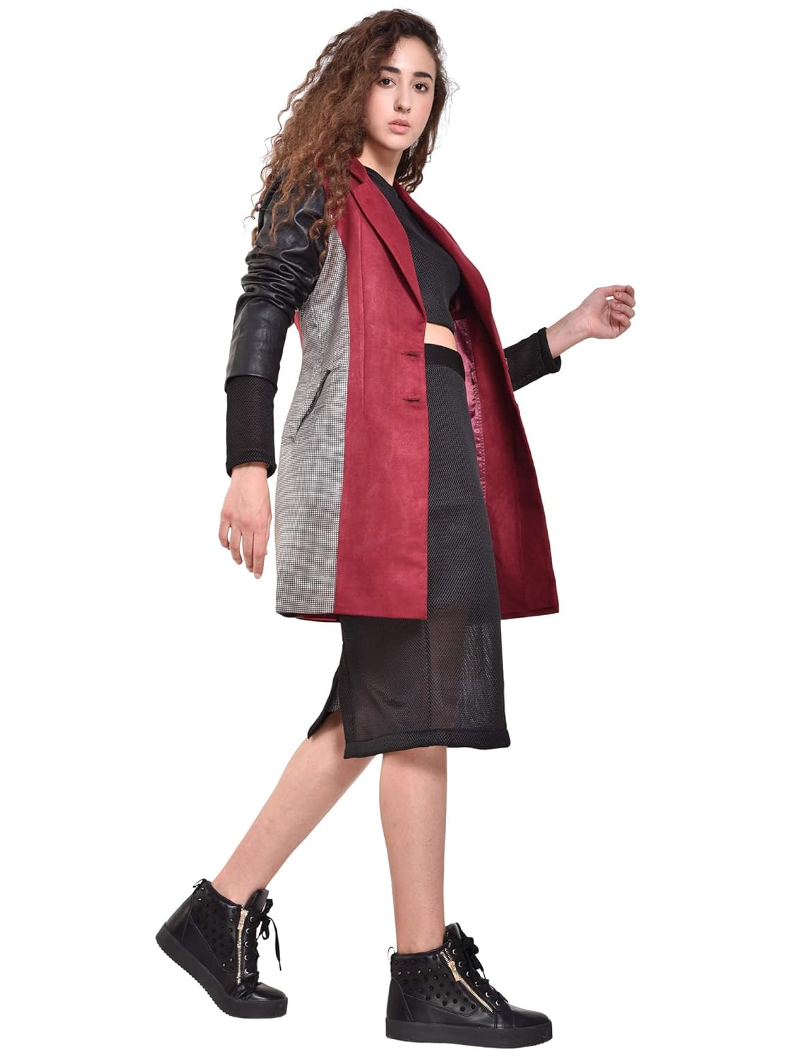 redrobe women's suede jacket with leather sleeve (multi)