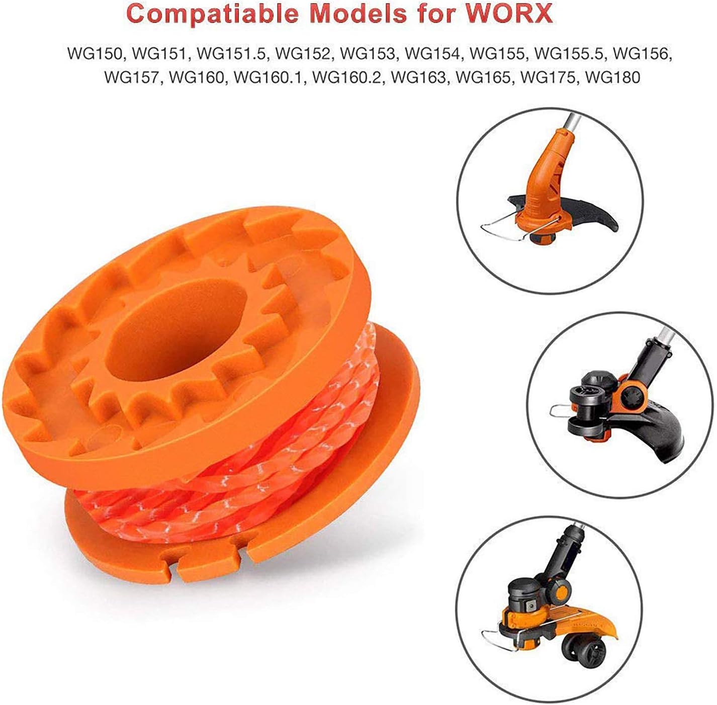 Thten Replacement Trimmer Spool Line for Worx WA0010 WG180 WG163 Weed Wacker Spool with WA6531 GT Spool Cover 50006531 String Trimmer Refills 10ft 0.065" 10 Pack (8 Spools, 2 Trimmer Cap) : Garden & Outdoor