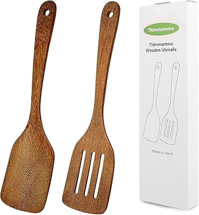 Thimmamma Wooden Spatula Set 12 Inch Slotted Turner Nonstick