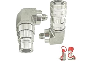 LOSTAR 90 Degree Flat Face Hydraulic Quick Connect Coupler Set for Skid Steer, Heavy-Duty Carbon Steel Fittings with Elbow 3/8" JIC Male Thread and Dust Cap