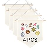 4 PCS Canvas Banners Wall Hanging Brooch Jewelry Storage Case Stand Enamel Pin Display, Sublimation blank Banner,Holder Earrings Necklace Pin Collection Organizer (30x36 beige Banners*4pcs)
