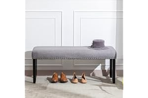 DUHOME Upholstered Entryway Bench, Fabric Bedroom Bench Ottoman Bench End of Bed Bench Dining Bench with Nailhead Trim Wooden Legs for Living Room Dining Room, Gray