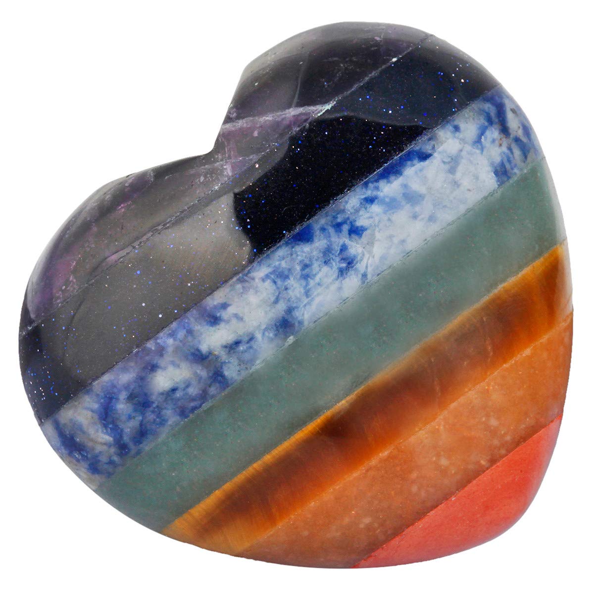 KYEYGWO 7 Chakra Stone Puff Heart Healing Crystals Love Stone, Pocket Stones Palm Worry Stone for Reiki Meditation Balancing, 1.7" (1 PCS)