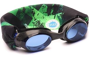 Splash Place SWIM GOGGLES with Fabric Strap - Adult & Kids Swim Goggles - BLUES & GREENS