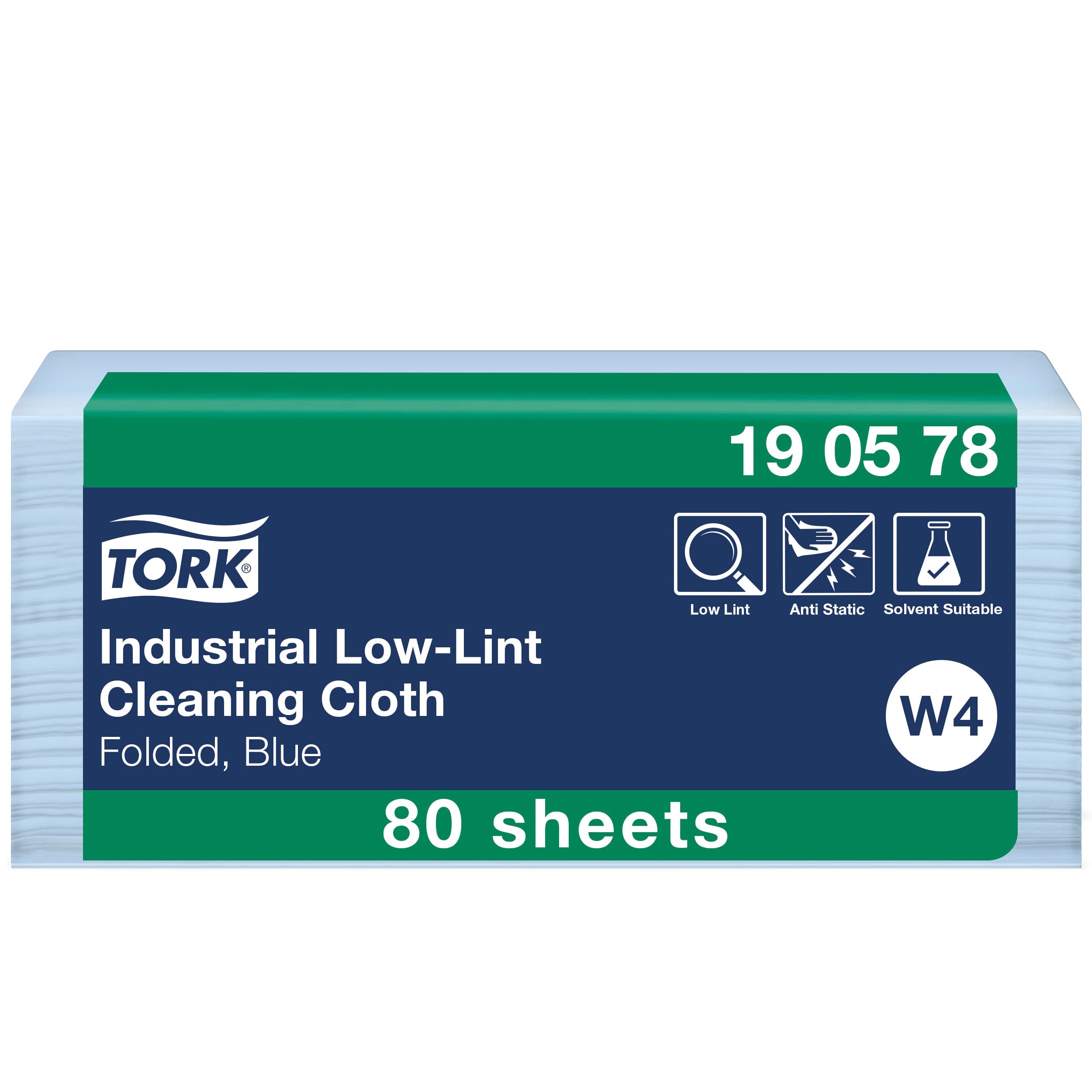 Tork Low-Lint Cleaning Cloth Blue W4, 1 ply, 1 pack x 80 cloths, 190578