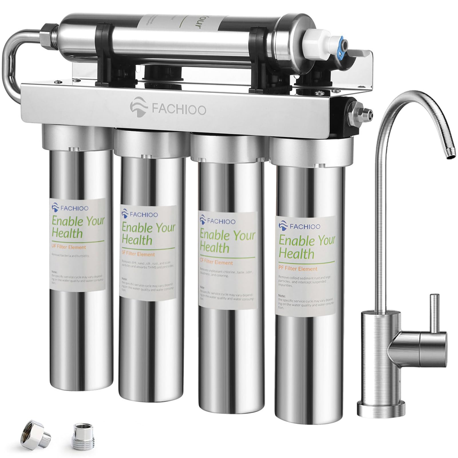 Photo 1 of FACHIOO 0.01?m Ultra-Filtration Under Sink Water Filter System, Under Sink Water Filtration System, Stainless Steel Water Filter for Sink with Faucet, Reduces 99.99% of Chlorine, Bad Taste & Odor