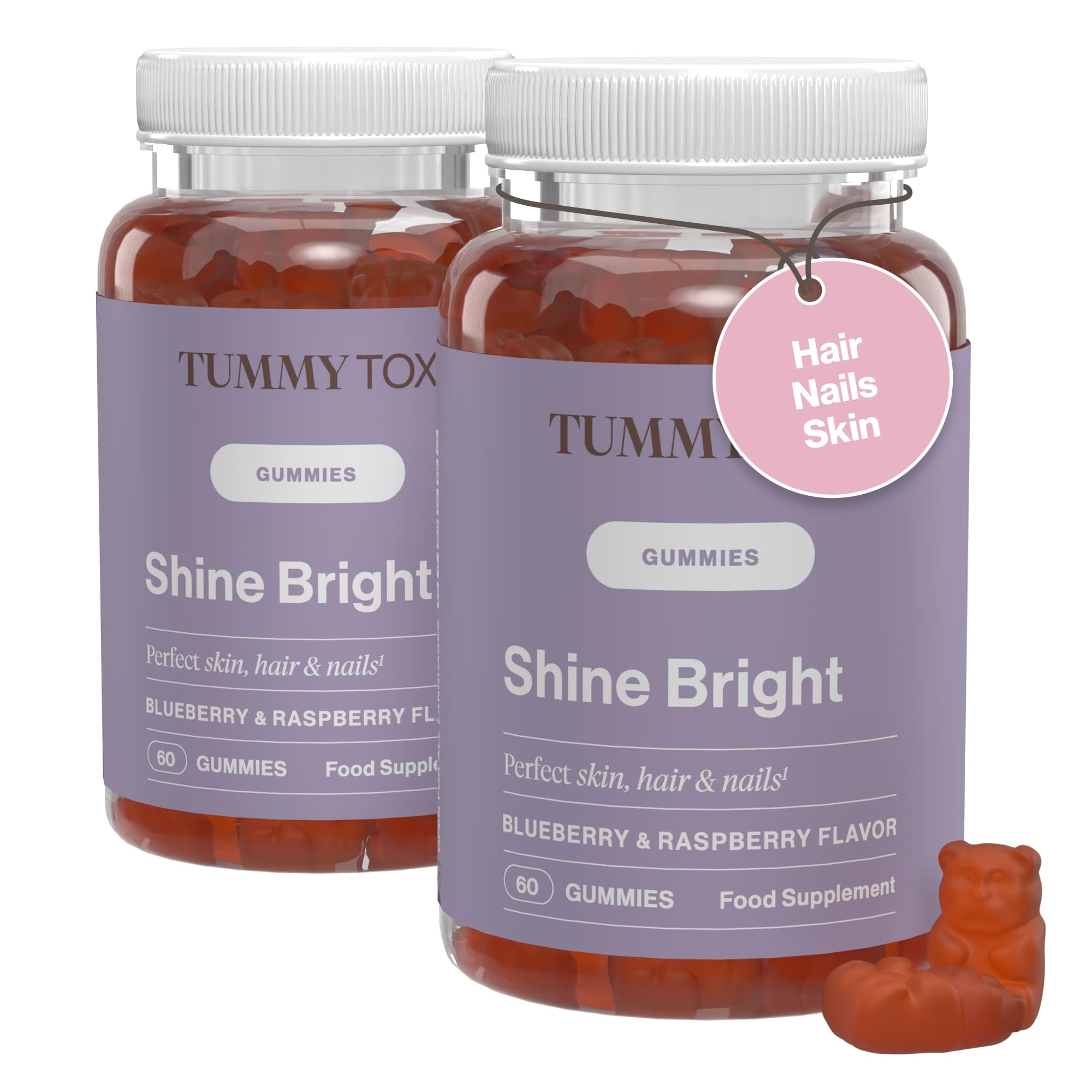 Biotin Gummies - Hair, Skin and Nails Vitamins - Folic Acid, Vitamin B6, Vitamin B12-120 Shine Bright Gummies for 120 Days - Tummy Tox