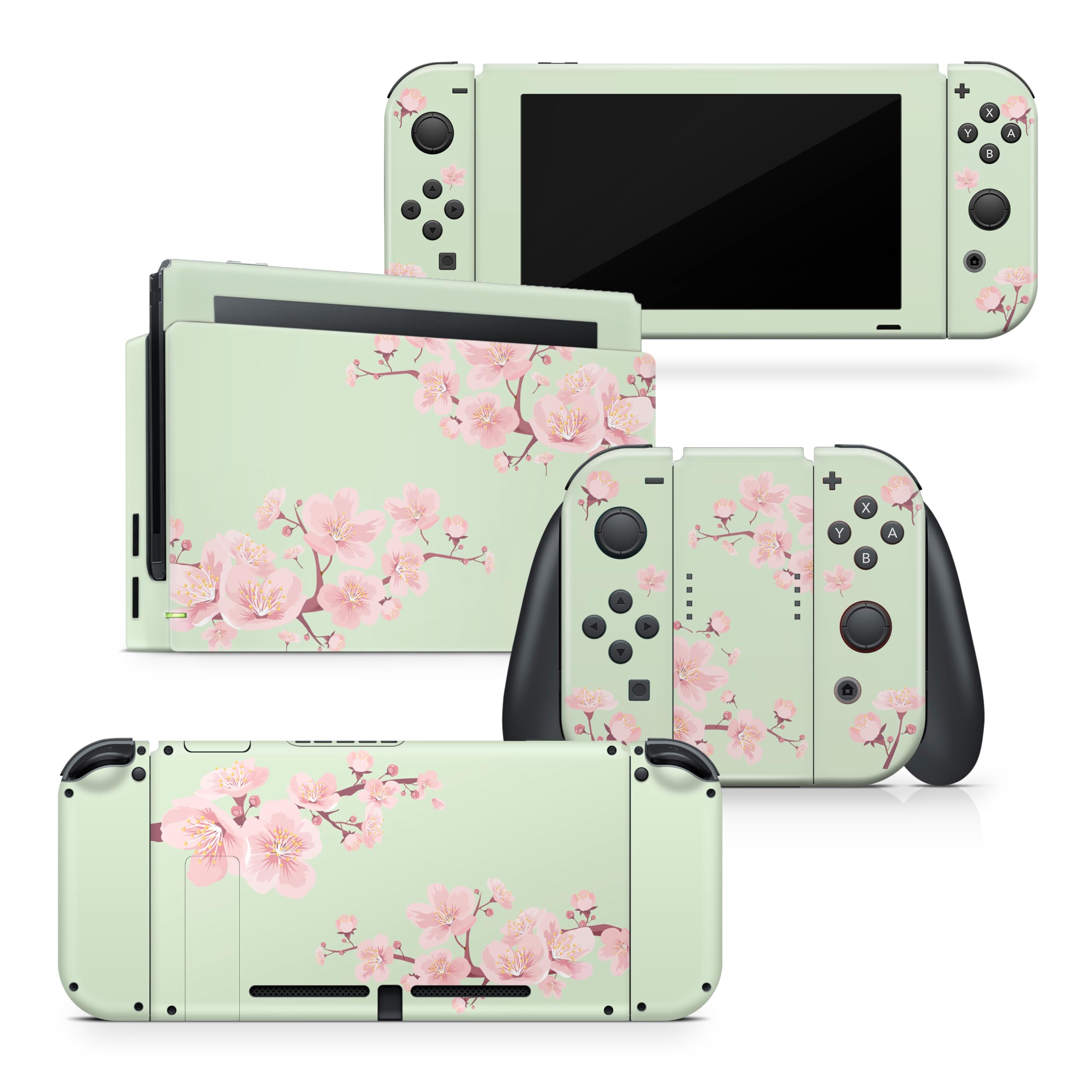 Tacky Design Japanese Cherry Blossom Skin Wrap Cover for Nintendo Switch, Beige Color Skin, Premium Vinyl 3M Full Wrap Decal (Mint Green)