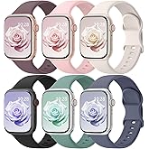 6 Pack Sport Bands Compatible with Apple Watch Bands 38mm 40mm 41mm 42mm 44mm 45mm 46mm 49mm for Women Men, Soft Wristband Silicone Sport Strap for iWatch Bands Series 11 10 9 8 7 6 5 4 3 2 1 Ultra SE