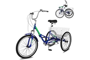 Slsy Adult Folding Tricycles, 7 Speed Folding Adult Trikes, 20 24 26 Inch 3 Wheel Bikes with Low Step-Through, Foldable Tricycle for Adults, Women, Men, Seniors.