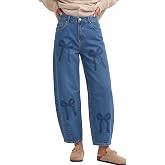 Dokotoo Women's Boyfriend Baggy Barrel Jeans Mid Rise Denim Ankle Pants | Baggy Jeans Women, Mid Rise, Stretchy Straight Leg Pants, Retro Loose Fit, Casual Wear, Y2k Wide Leg Cropped, Slouchy