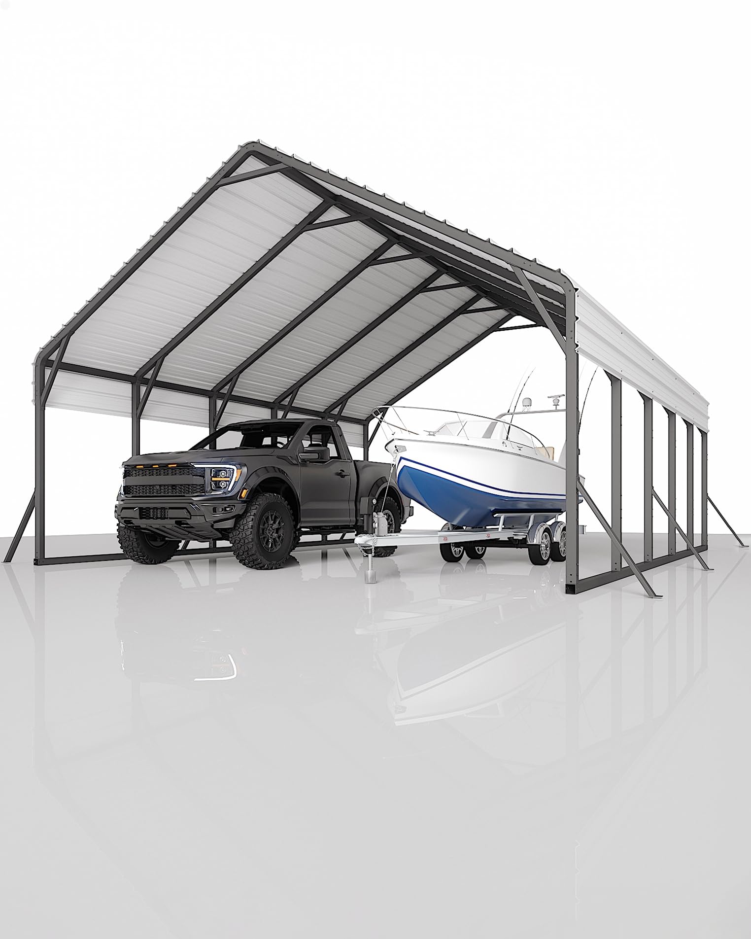 View 1 of ** missing parts***20 ft x25 ft x13 ft Metal Carport for 2 Cars, Extra Tall Car Port, Reinforced Frame and Roof for All-Weather, for Bass Boats, Full-Sized Pickup Trucks, and Tractors, N.W. 980 LBS
