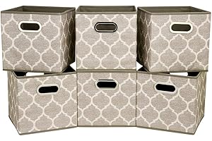 HSDT Decorative Storage Cubes 10.5 x10.5 x 11 Inch Brown Cuibcle Baskets LatticePattern Cloth Storage Cubes Bins Foldable Fabric Storage Boxes Inserts Cube Drawers for Organizer Closet,QY-SC08-6