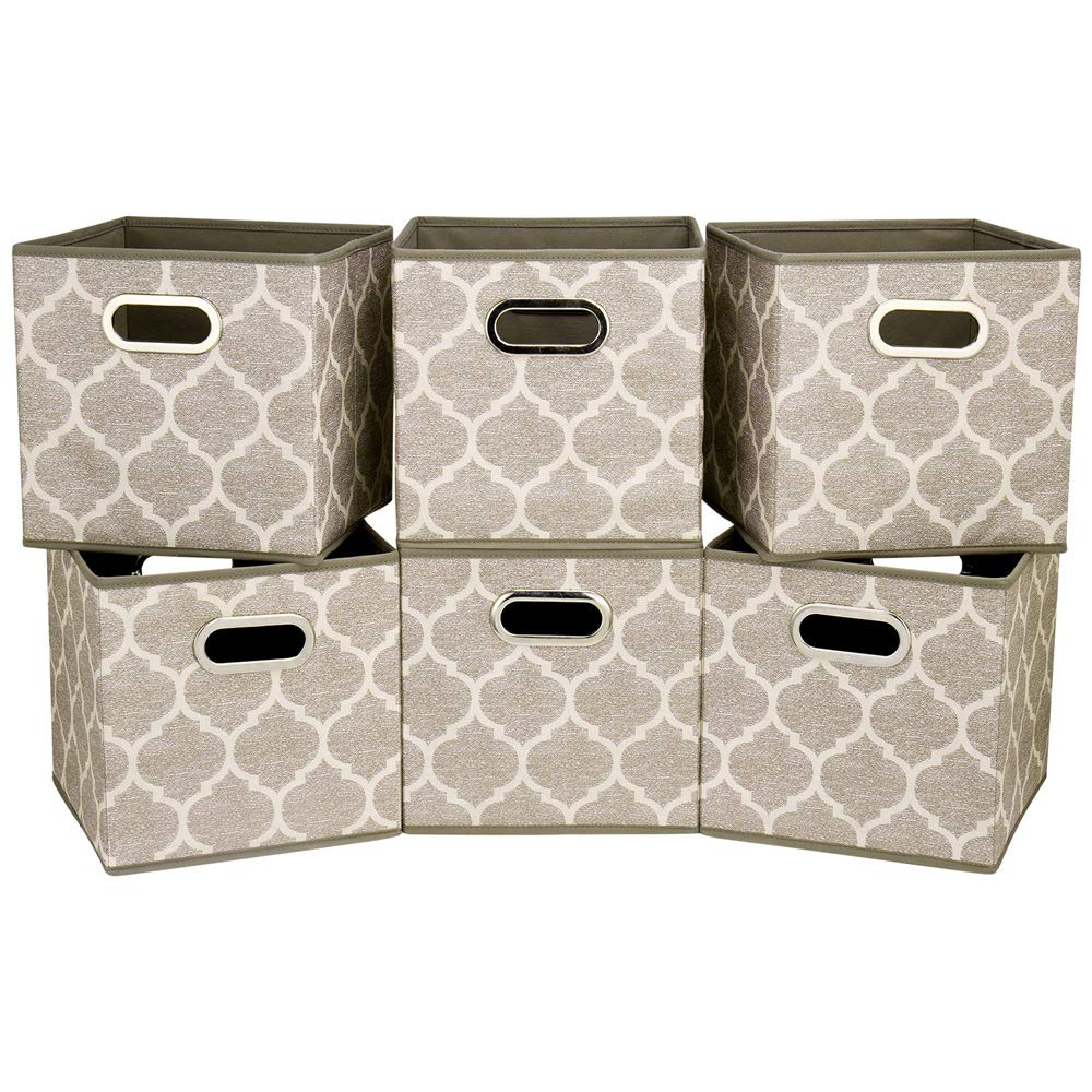 HSDT 6 Cube Storage Bins Grey 10.5x10.5x11 Inch Foldable Grid Lantern Print Fabric Half Storage Basketes for Home Organizers
