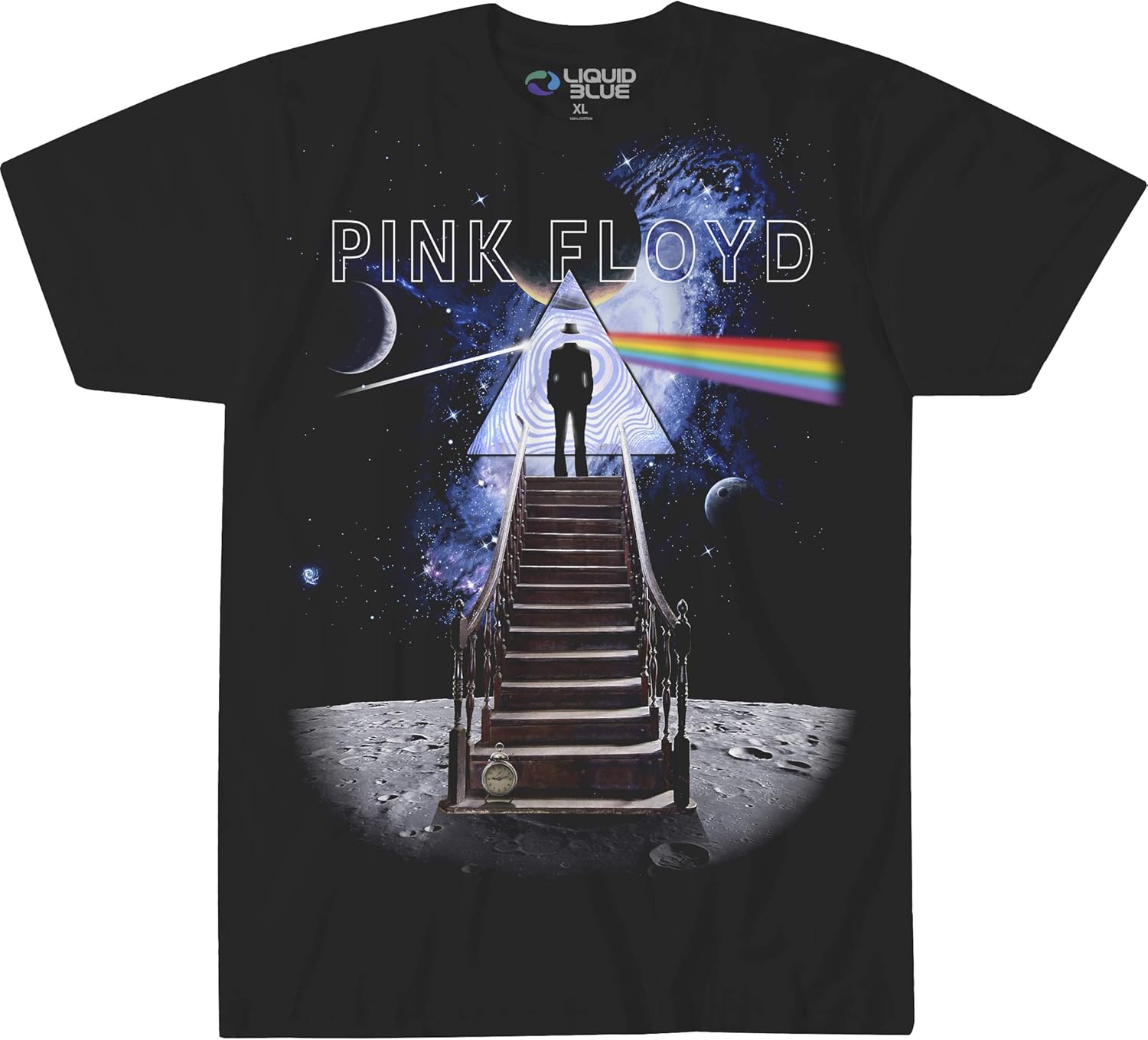 Liquid Blue Pink Floyd Stairway to The Moon T-Shirt: Clothing