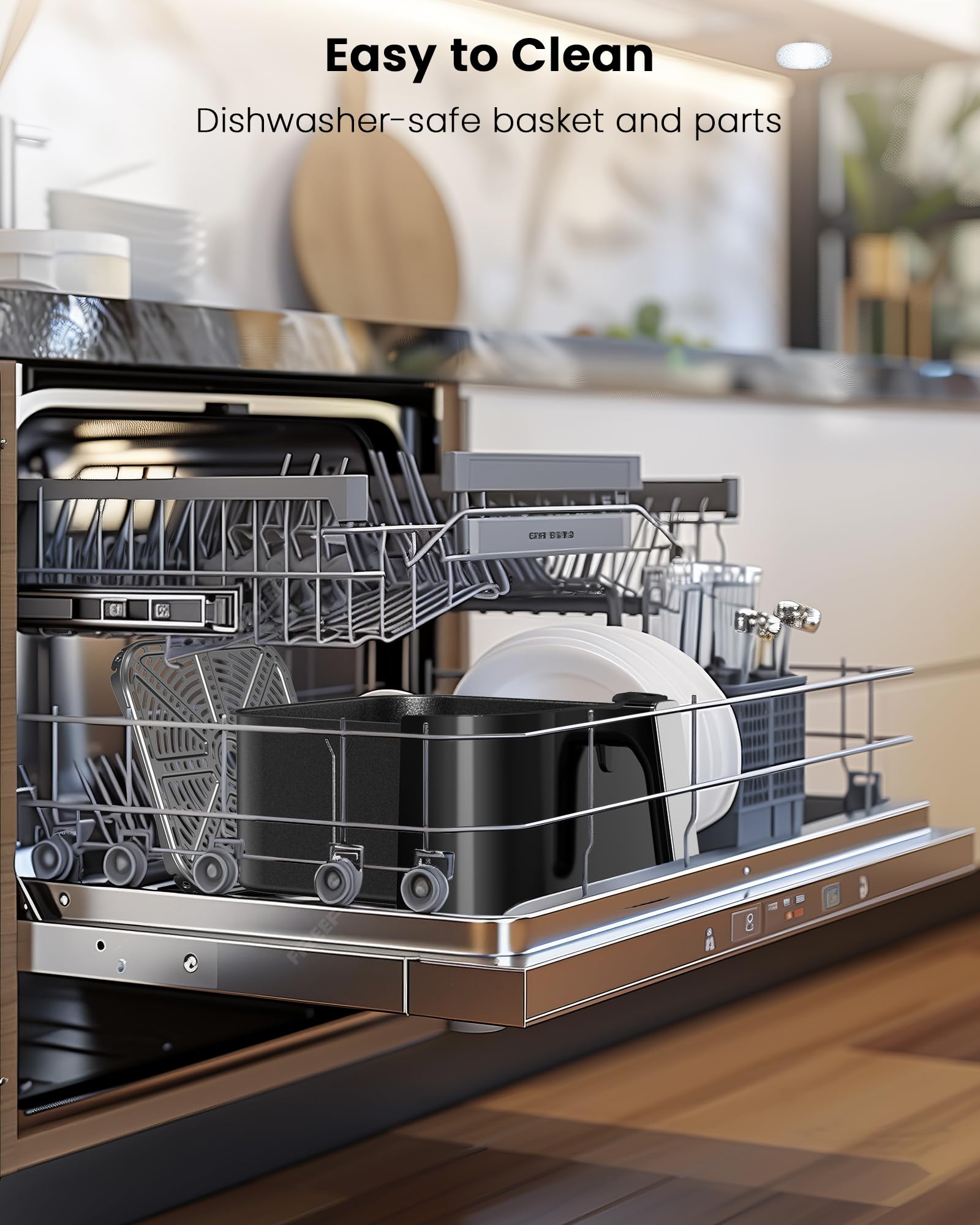 Freidora de aire Nuwave Brio Plus de 8 cuartos, nueva y mejorada, SIN PFAS, 7 funciones digitales de cocción con un solo toque que FREÍR AL AIRE, HORNEAR, ASAR, DESHIDRATAR, TOSTAR, RECALENTAR, PRECALENTAR, 150 ajustes preestablecidos, 50 °F ~ 400 °F, 700/1500/1800 W