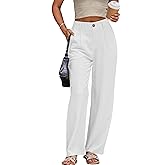 Fakanhui Women's Linen Dressy Work Casual Pants Summer Business Straight Wide Leg Cotton Linen Trouser Pants