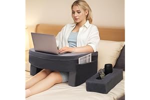 KKDEMA Reading Pillow & Gaming Pillow for Lap, Lap Desk Pillow for Gaming with Coaster, Soft Arm Rest Pillow for Adult, Memory Foam Bed Rest Pillows for Reading, Working, Sitting in Bed Floor Sofa, Grey