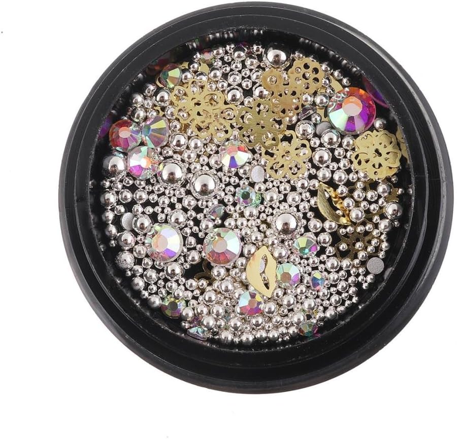 LiPing Hot Metal Round Beads Pearl 3D Tips Nail Multicolor French DIY Decoration Nail Art Sticker Tip Nail Sticker Sequins Colorful DIY Nail Art Decoration Tool (B)