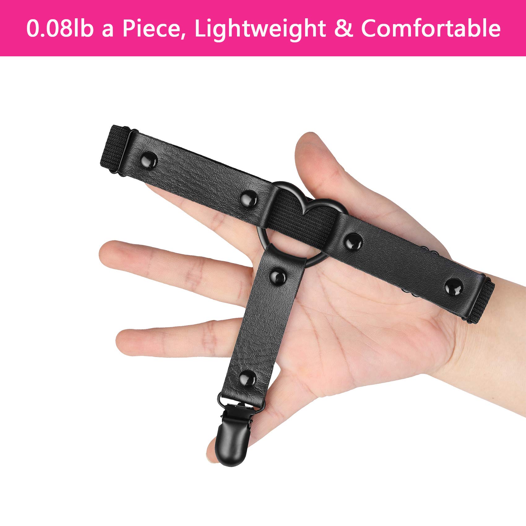 alisikee 2pcs Adjustable Heart Thigh Garter with Anti-Slip Clips, Elastic Punk Leg Garters for Women, Black