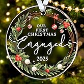 HEXMOZ Engagement Gifts for Couples - Engagement Gift for Women, Fiance, Her, Bride to Be, Newly Engaged Couples - First Christmas Engaged Acrylic Ornament 2025 - Party Decorations
