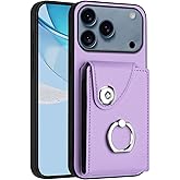 COTDINFOR Compatible with iPhone 17 Pro Wallet Case with Card Holder PU Leather with Ring Kickstand Durable Magnetic Clasp Shockproof for Women Phone Case for iPhone 17 Pro 6.3" Purple YBK