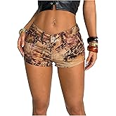 Milumia Women's Leopard Printed Denim Shorts Vintage Low Waisted Skinny Mini Shorts Western Outfit