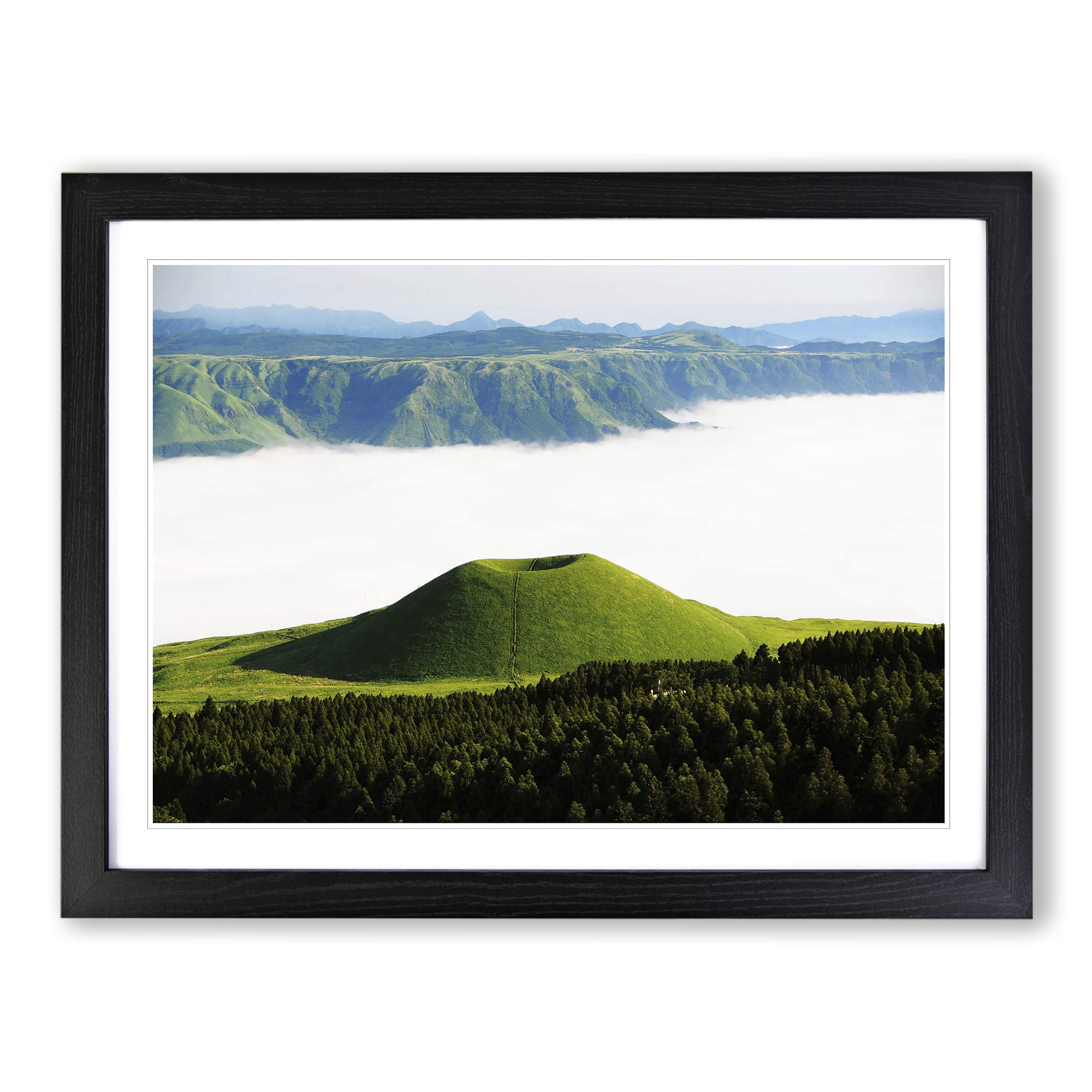 Landscape Aso Kumamoto Japan Clouds 2 Modern Framed Print | A4 Black Framed Wall Art | Ready to Hang | Modern Landscape Picture | Living Room Bedroom Lounge Office