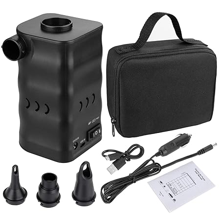 Zacro Elektrische Luftpumpe USB- und DC- Aufladung Elektropumpe Power Pump eingebaute 6000mAh Batterie mit 3 Düsen für aufbla
