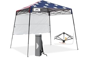 EAGLE PEAK 8x8 Pop Up Canopy Tent with Sidewall, Compact, Portable Slant Leg Instant Sun Shelter for Beach, Sports, & Camping, 8x8 Base 6x6 Top, American Flag