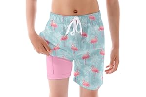Ahegao Boys Swim Trunks with Compression Liner Big Kids Bathing Suit Quick Dry Board Shorts for 6-20 Years