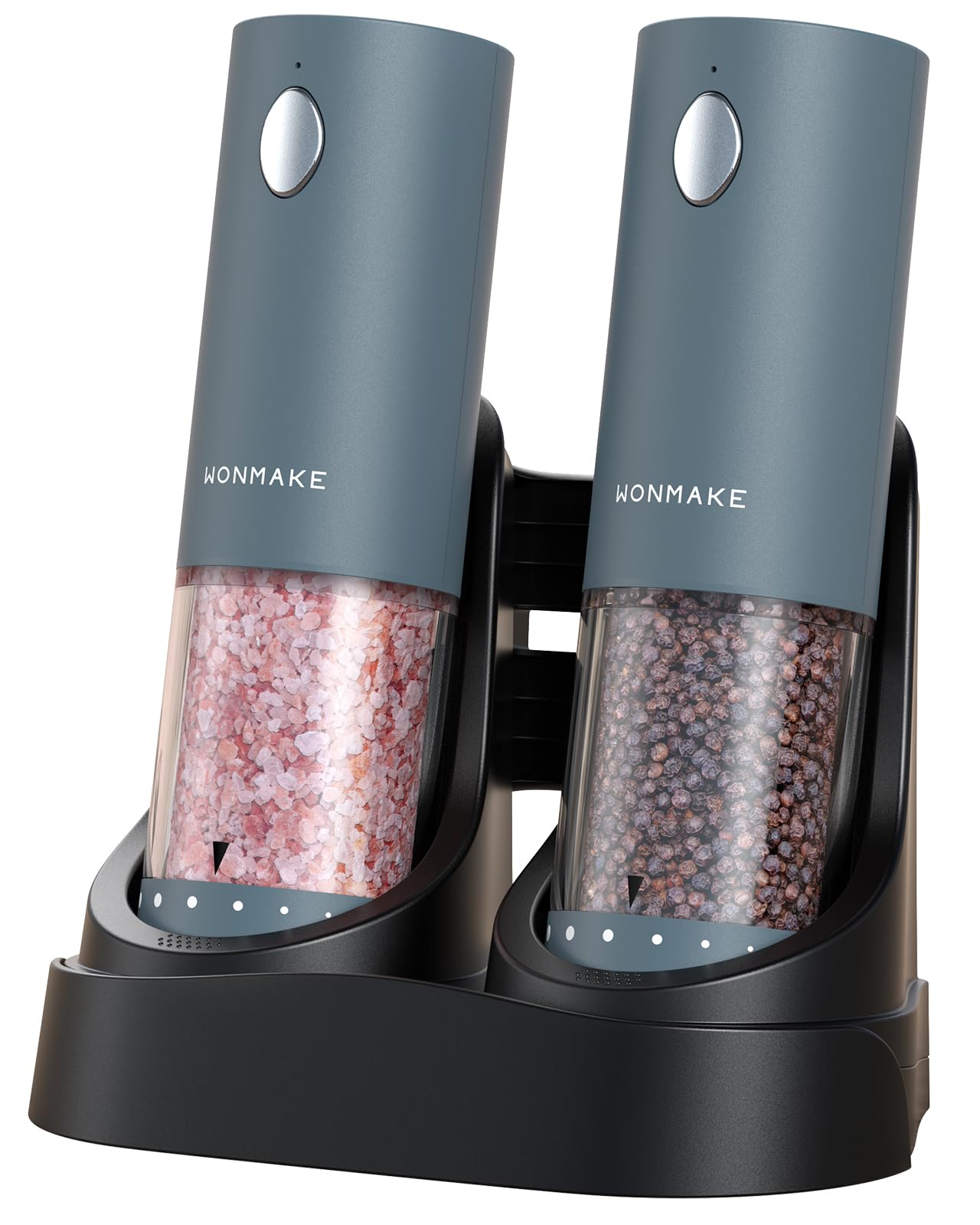 Electric Salt and Pepper Grinder Set - Automatic Refillable Salt and Pepper Grinders with Charging Base & LED Light, 6-Level Adjustable Coarseness with External Dial, Ideal Kitchen Gadget，Blue Image