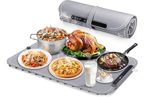 MEGEO Food Warming Mat for Food, Electric Warming Tray with 7 Adjustable Temp, Foldable Food Warmer 10s Full Surface Fast Heating Pad, Child Lock, Timer Function for Buffet, Party and Home Daily Use