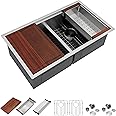 Dcolora 36 Inch Large Double Bowl Low-Divide Kitchen Sink Undermount 16 Gauge Stainless Steel 50/50 Split with Workstation, 36"x19"x10" Double Basin, DC-U7738