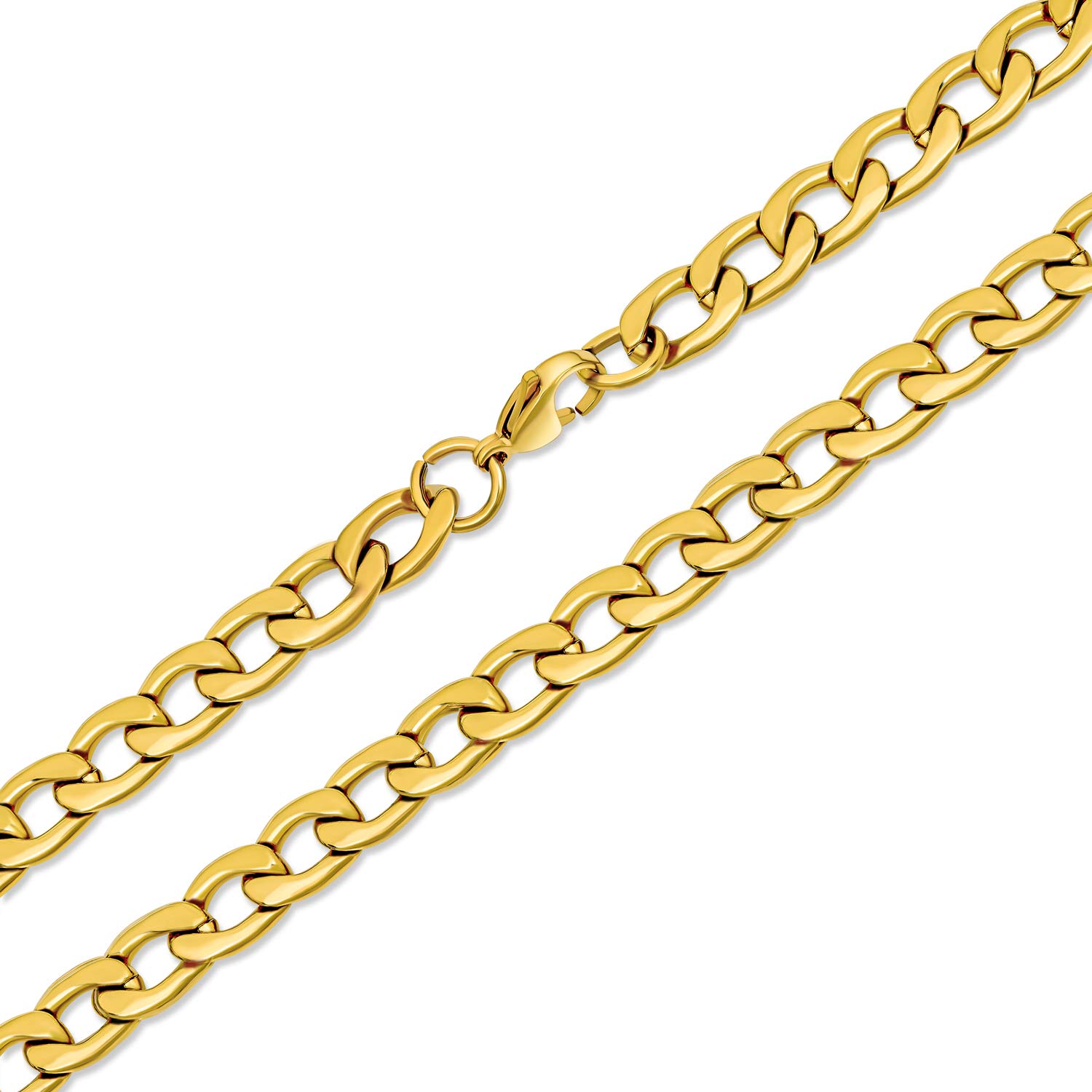 Heavy Duty Biker Jewelry Men Solid Curb Link Chain Necklace Gold Tone Stainless Steel 30 Inch 8MM