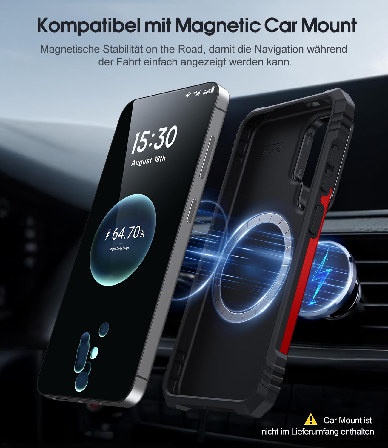 AOUIA Samsung Galaxy S24/S25 Hülle mit MagSafe Kompatibilität, Eingebauter Ständer und Militärischer Schutz - Magnetische Handyhülle in Rot 3