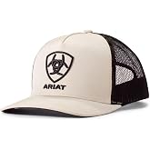 ARIAT Men's Black Shield Logo Trucker Cap, Snapback, Beige, One Size | Breathable Mesh Panels, Two-Tone Crown, Structured Front, Soft Interior Sweatband, Everyday Outdoor Wear