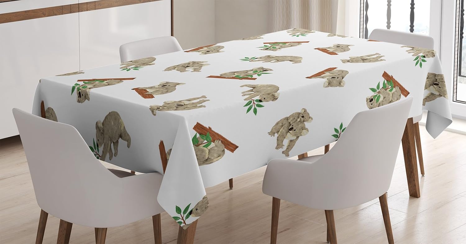 Amazon Com Ambesonne Tropical Animals Tablecloth Koala Pattern Design Mammals Of Nature Nursery Australian Animals Baby Dining Room Kitchen Rectangular Table Cover 60 X 84 Grey White Home Kitchen