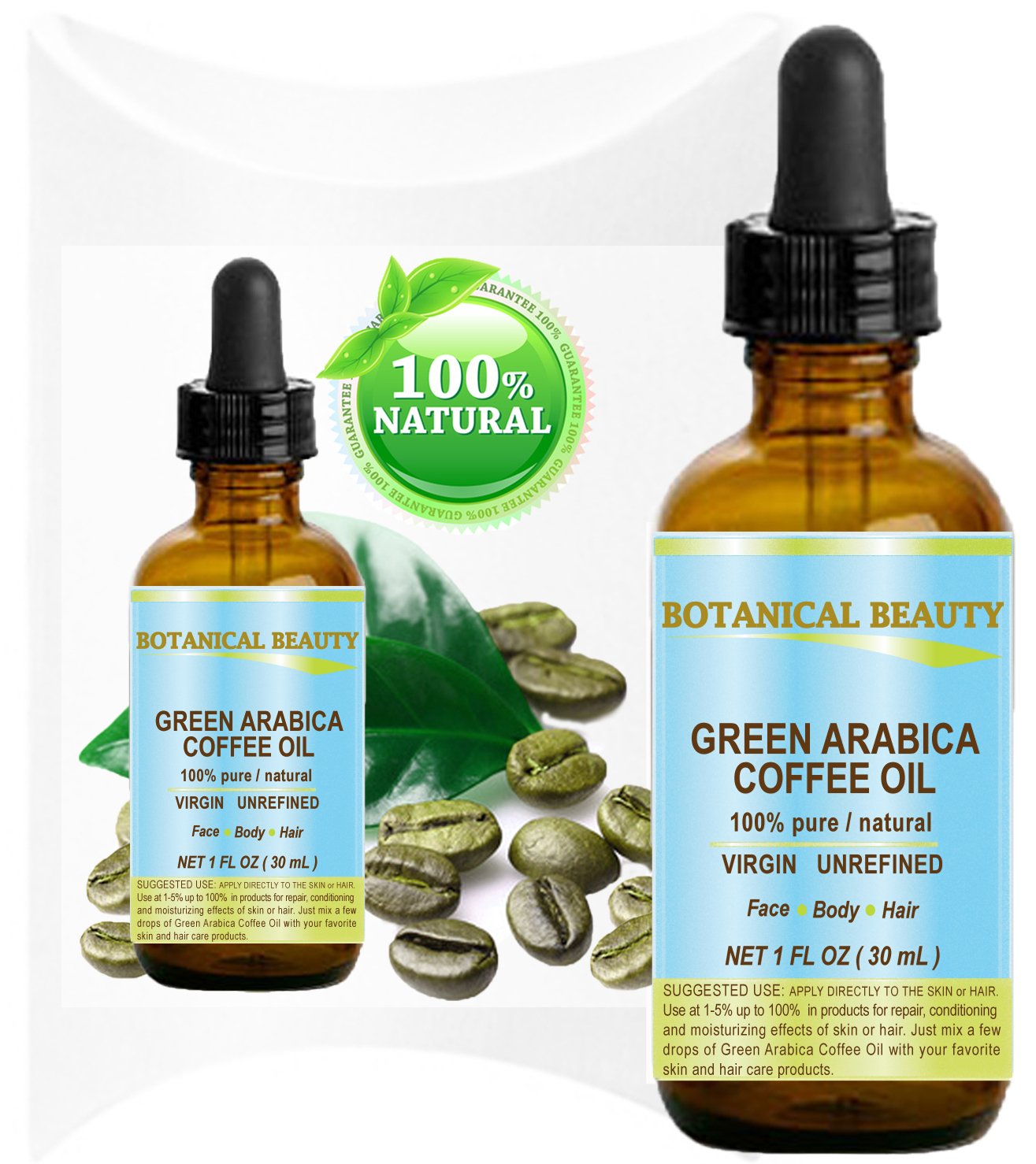 GREEN ARABICA COFFEE OIL Brazilian. 1 Fl.oz- 30 ml. 100% Pure / Premium Quality. For Skin, Hair, Lip and Nail Care. Wrinkle Reducer, Skin Lift /Tone, Anti- Puffiness / Dark Circles, Anti Cellulite.