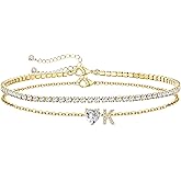 ABDOT Gold Initial Ankle Bracelets for Women Waterproof 14K Gold Filled Layered Anklets for Women Non Tarnish Women's Anklets Adjustable Large Ankle Summer Beach Foot Jewelry