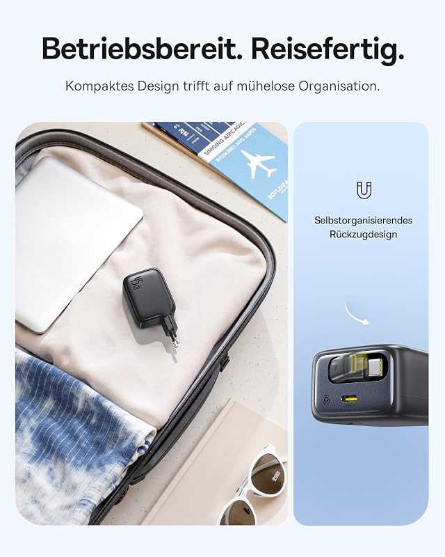 45W USB C Ladegerät, Baseus Enercore Charger mit USB C Kabel, iPhone iPad Ladegerät, PPS-Schnellladen Netzteil für iPhone 17/16/15/14/13/12 Pro Max Air, Samsung Galaxy S25, Pixel, Ausziehbaren Kabel