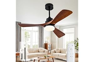 Ceversa 42 Inch Wood Ceiling Fans with Lights and Remote,3 Blades Outdoor Ceiling Fans for Patio,Noiseless Reversible DC Motor,Modern Ceiling Fans Walnut for Living Room,Farmhouse,Indoor