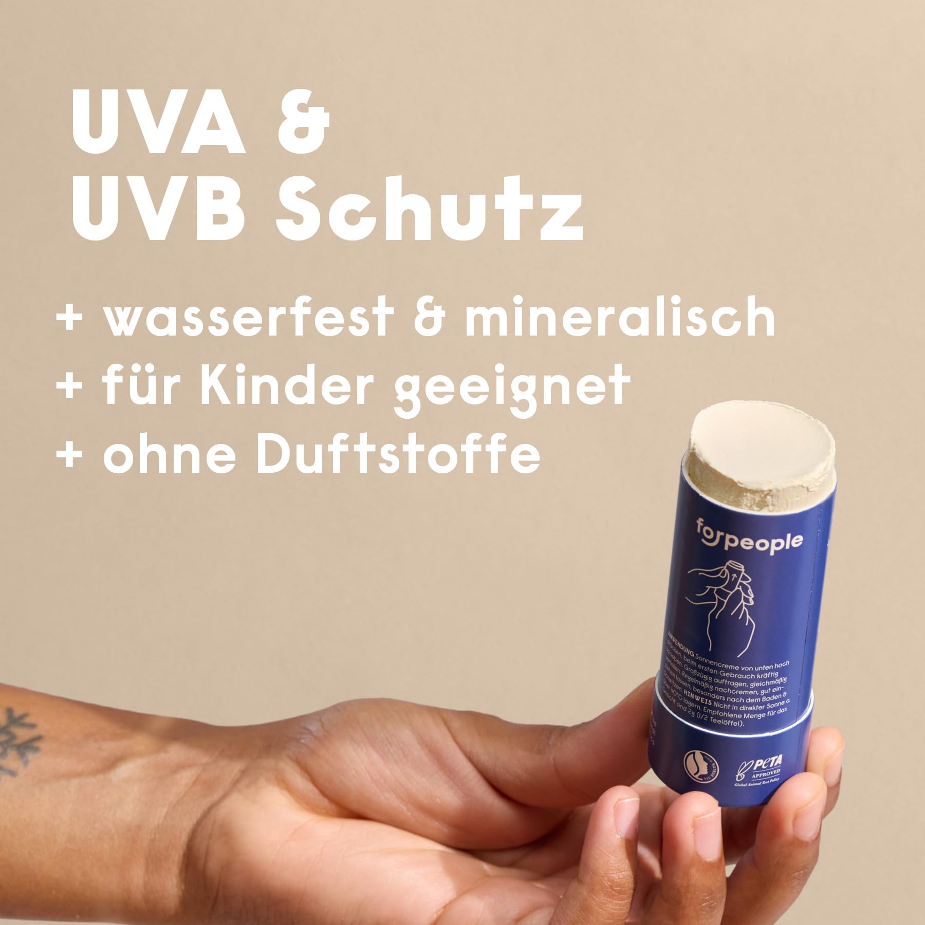 forpeople BIO Sonnencreme Stick LSF 50 · Wasserfeste Surf Sunscreen mit Zink · Mineralischer UV Filter · Für Kinder & Erwachsene · 100% natürlich · 40g 2