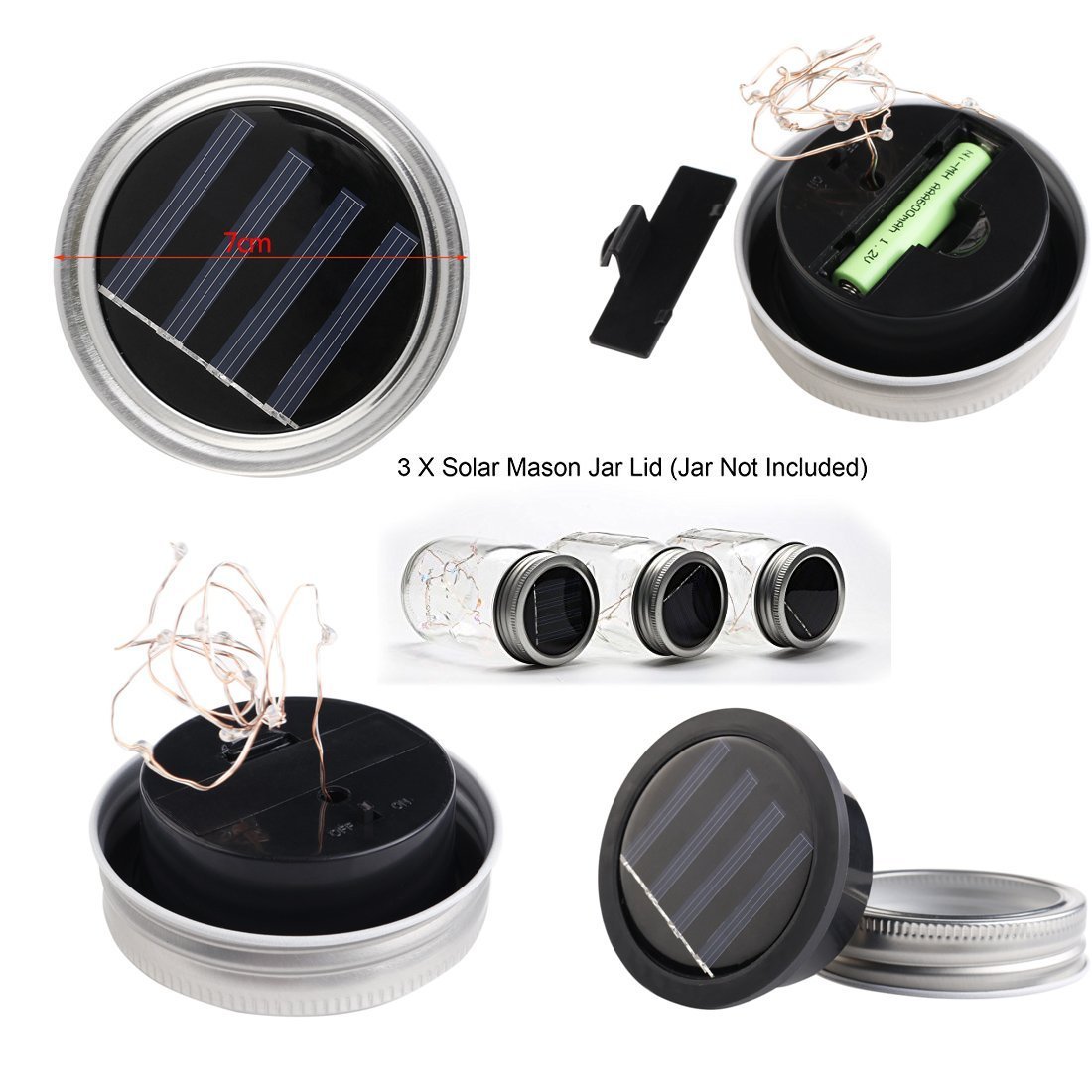 Solar Mason Jar Lights Lids Rubikliss 3 Pack 10 LED Solar Fairy Lights Lids for Wedding Christmas Holiday Party Decorative Lighting Regular Mouth Jars (Multi-Color)