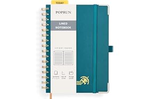POPRUN Lined Spiral Journal Notebook [A5-5.75'' x 8.25''] - 120 GSM Thick Paper, 141 Numbered Pages, College Ruled Notebook f