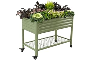 VEGO GARDEN Rolling Elevated Raised Garden Bed-V Series, 2' x 4' Garden Beds with Legs & Storage Rack for Patio & Porch, 700 Lbs Weight Capacity, Outdoor Planter Box for Vegetables Flower Herbs, Olive Green