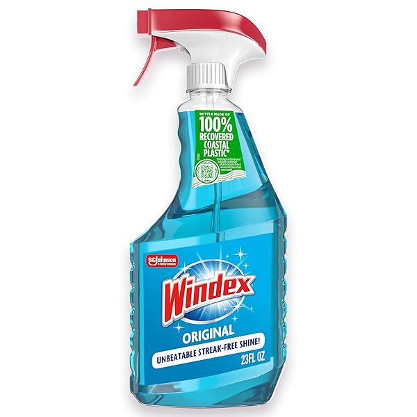 WINDEX GLASS AND WINDOW CLEANER SPRAY BOTTLE, PACKAGING DESIGNED TO PREVENT LEAKAGE AND BREAKING, SURFACE CLEANING SPRAY, ORIGINAL BLUE SCENT, 23 FL OZ