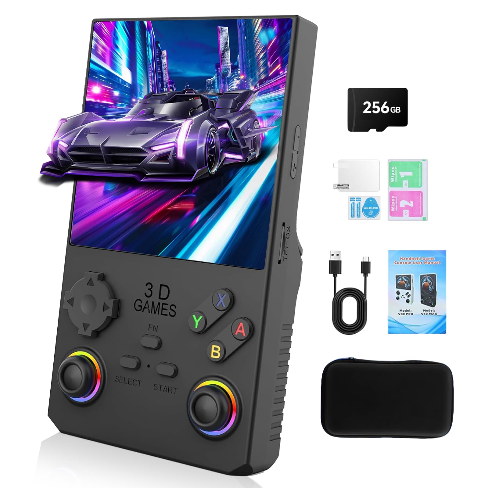 Photo 1 of GWALSNTH V40 MAX Retro Handheld Game Console, 40000 Games Preloaded 256G TF Card, Built-in 49+ Emulators, 4.0 Inch 4K HD IPS Screen, 4000mAh Battery, Portable Pocket Video Game Console (Black Color)