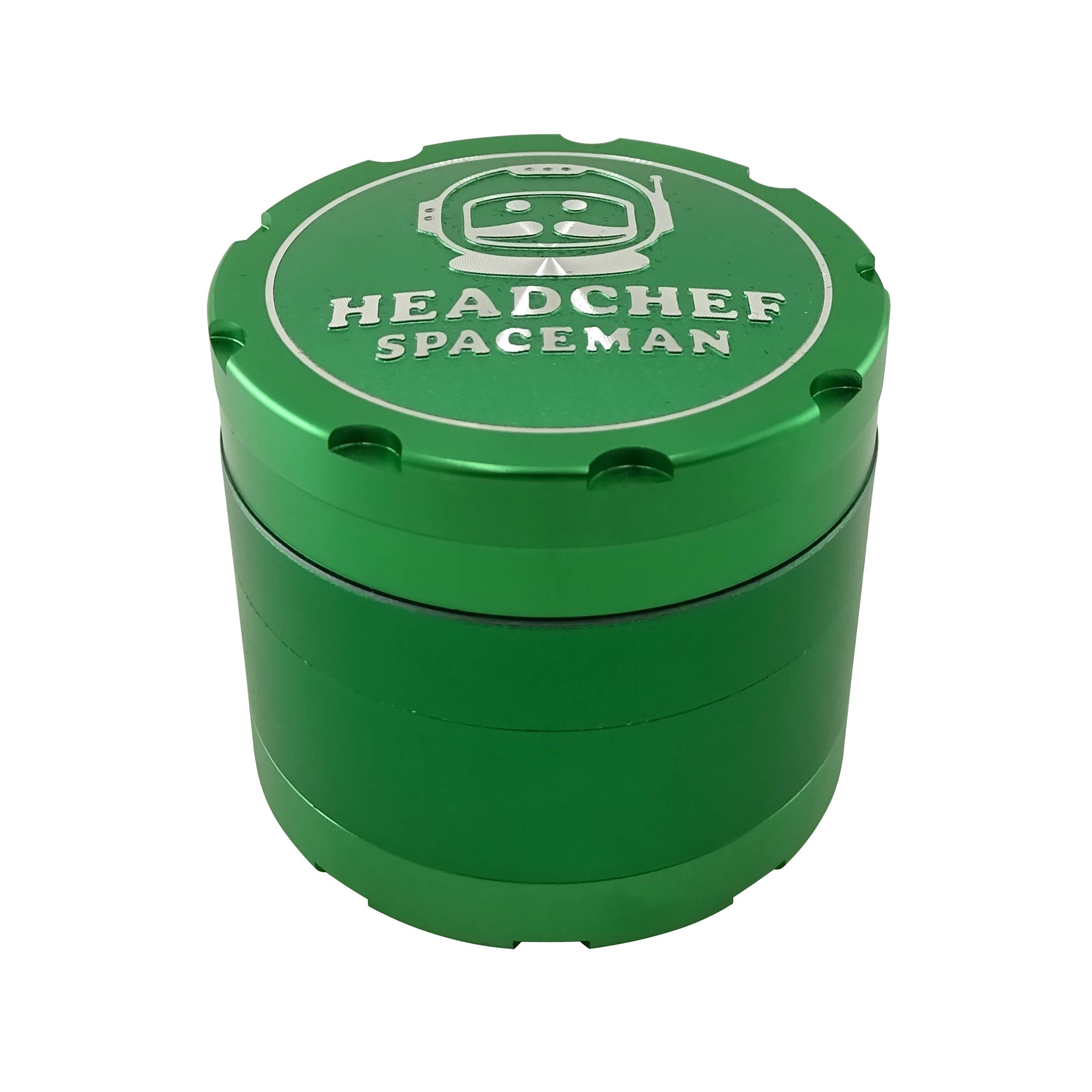 Headchef Spaceman Metal Herb Grinder with Laser Beam Cut, Ultra Sharp Teeth and Sifter Scraper, Version 2 – 4 Piece Grinder, 55mm (Alien Green)